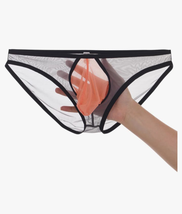 Men's Mesh Underwear Briefs See Through Breathable Briefs Whit Bulge Pouch